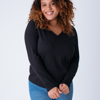 Women's Black V-Neck Long Sleeve Tees | Shop premium everyday shirts at FCT