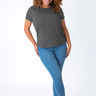Micah is 5'9, size 10 and wears a size L # Women's Carbon Grey Crew | Fresh Clean Threads