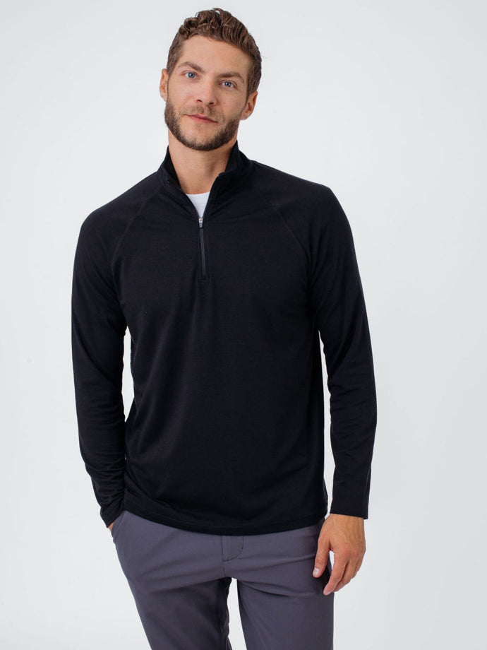 Joe is 6'2, 177LBS and wears a size L # Bold Performance Quarter Zips Member 2-Pack | Black Quarter Zip | Fresh Clean Threads