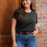 Laurel is 5'7" and wears a size M  # Women's Vault Black Crew Neck | Limited Edition Collection at FCT