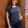 Laurel is 5'7" and wears a size M  # Women's Vault Navy Crew Neck | Limited Edition Collection at FCT