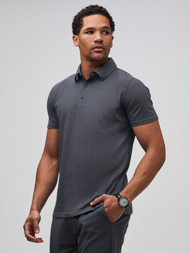 Mikah is 6'1" and wears a size medium # Torrey Polo in Nightfall | Fall 2025 at Fresh Clean Threads
