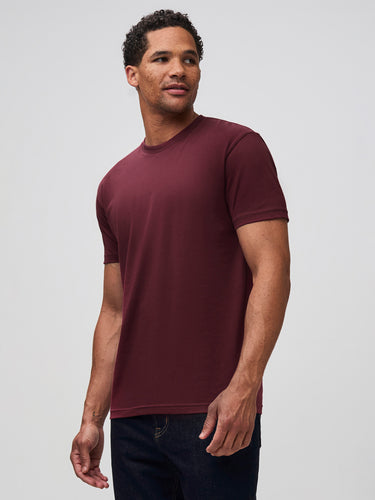 Mikah is 6'1" and wears a size medium # Burgundy Crewneck Tee | The Shade of the Season | Fresh Clean Threads