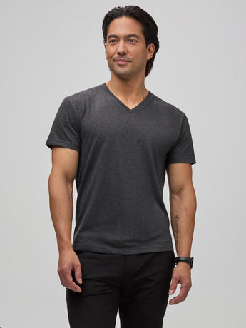 Kai is 5'8" and wears a size Medium Short  # Charcoal V-Neck now available in Short Length | Fresh Clean Threads