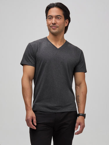 Kai is 5'8" and wears a size Medium Short  # Charcoal V-Neck now available in Short Length | Fresh Clean Threads