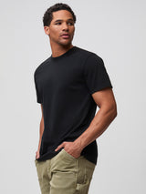 Mikah is 6'1" and wears a size medium # Black Onyx Tuff Tee | Thicker, More Structured, Heavyweight Cotton Blend Tees