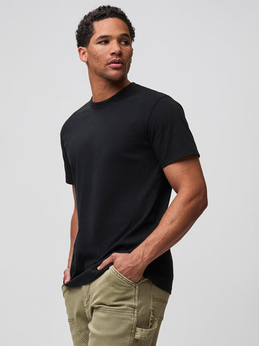 Mikah is 6'1" and wears a size medium # Black Onyx Tuff Tee | Thicker, More Structured, Heavyweight Cotton Blend Tees