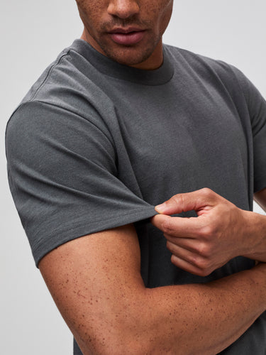 Mikah is 6'1" and wears a size medium # Pewter Tuff Tee | Crew Tee | Midweight Tees for Structure, Durability, and Style