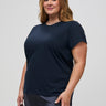 Vanessa is 5'10" and wears a size 2X # Women's Tees at Fresh Clean Threads | Dark Navy Crew Neck