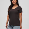 Nathalie is 5'6" and wears a size S # Women's Espresso V-Neck Tees | Fresh Clean Threads