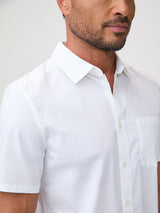 Man wearing a white short-sleeve shirt  | breathable button up shirts