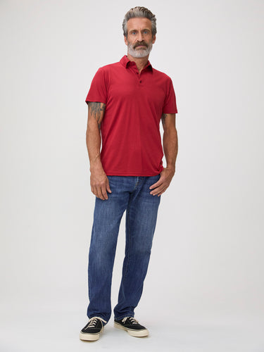 Michael is 6'1" and wears a size M # Torrey Polo in Chili Red | Model Wears Size Medium | FCT