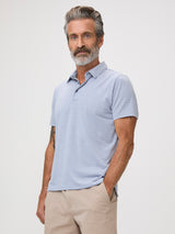 a clean, confident silhouette # Striped Performance Polo | Wedgewood and White | Spring 2026 at Fresh Clean Threads