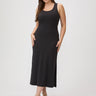A ribbed dress for everyday # Women's ribbed tank dress in black - fitted maxi length with side slit and bra-friendly neckline