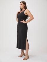 Soft-sculpt ribbed with side slit # Side slit detail on women's ribbed tank dress - allows easy movement in fitted maxi length