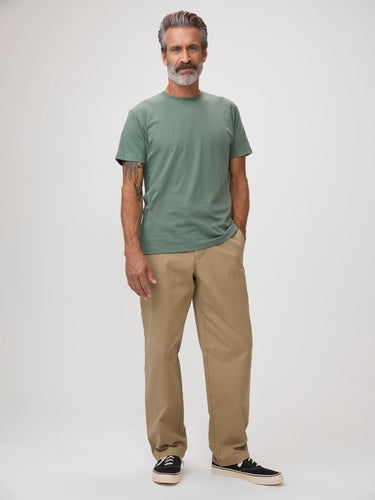 Michael is 6'1" and wears a size M # Pistachio Crew with Khaki Pants | Fresh Clean Threads
