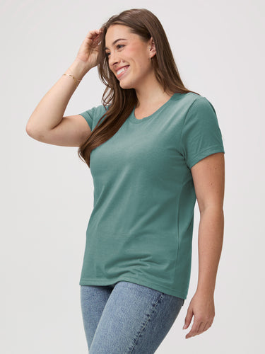 Laurel is 5'7" and wears a size M # Women's Sagebrush Crew Tee | Model Wears Medium | FCT