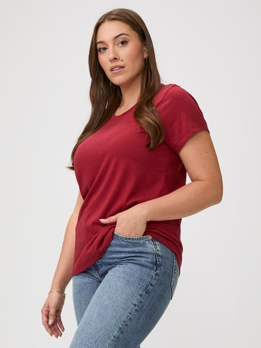 Classic Crew Neck Tees # Woman wearing a red t-shirt | The only crew neck tee you'll reach for every single day