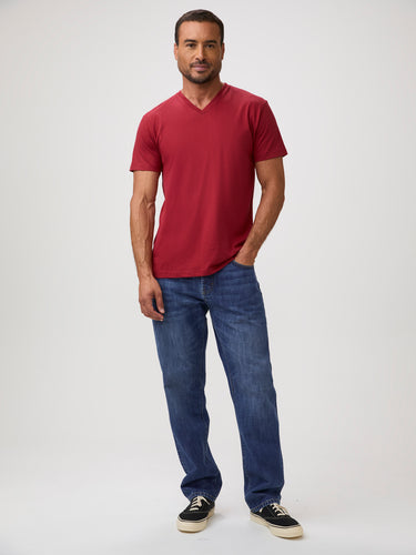 Everyday Uniform # Chili Red V-Neck with Jeans | Fresh Clean Threads