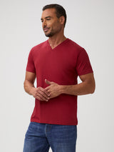 Chad is 6'1" and wears a size M # Chili Red V-Neck | Model Wears Size Medium | Fresh Clean Threads
