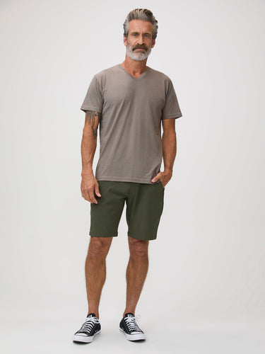 Taupe V-Neck and Olive Everyday Shorts | Men's Style at FCT