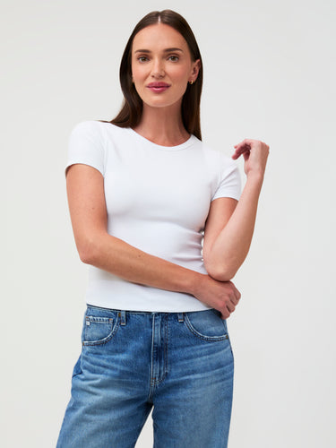 Ribbed Crew Tee in White | Paired with Blue Jeans | Women's Style at FCT