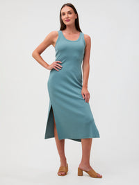 Women's Ribbed Tank Dress – Fitted Maxi with Side Slit 