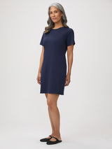 Skims the Figure Without Clinging # Easy Tee Dress in Deep Ocean Blue | Skims the Body Without Clinging, Comfort T-Shirt Dress