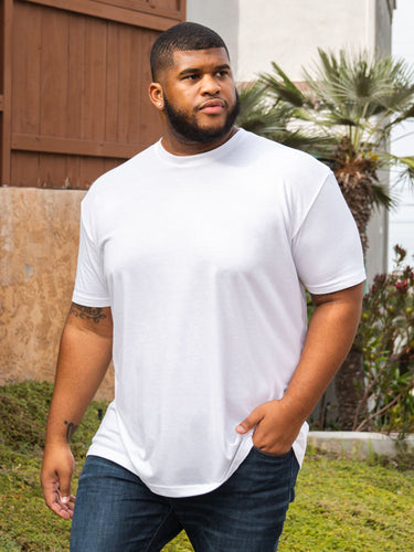 Steven is 6', 275lbs and wears a size 3xl # Tee Box Crew 3-Pack | White Lifestyle Size 3XL | Fresh Clean Threads