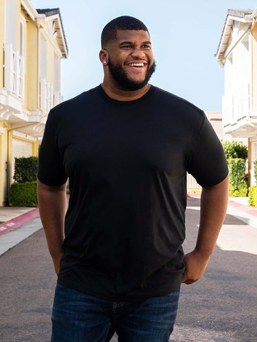 Steven is 6', 275lbs and wears a size 3xl # Mix + Match 5-Pack Black Crew Neck Lifestyle 3XL | Fresh Clean Threads