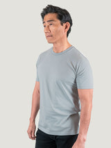 Phil is 6'1, 185lbs and wears a size M # Fog Grey Crew Neck Studio Size Medium Left Side | Fresh Clean Threads