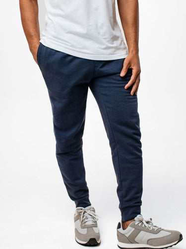 Jarrett is 6', 168lbs and wears a size M # Odyssey Blue Fleece Sweatpants | New style | Fresh Clean Threads