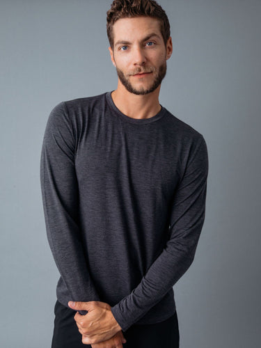 Joe is 6'2, 177LBS and wears a size L # Men's Best Sellers Performance Long Sleeve Crew 3-Pack | Fresh Clean Threads