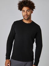 Joe is 6', 180LBS and wears a size L # Model in Black Thermal Size Large | Fresh Clean Threads