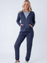 Maddy is 5'8", size 4 and wears a size S # Women’s Terry Jogger Foundation 2-Pack | Odyssey Blue | Fresh Clean Threads