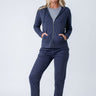 Maddy is 5'8", size 4 and wears a size S # Women's Blue Terry Jogger + Hoodie Sets | Fresh Clean Threads