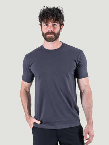Matt is 6'1, 195LBS and wears a size M # Vintage Black Crew Neck Tee | Matt is 6'1, 195LBS and wears a size M | Fresh Clean Threads