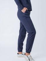 Maddy is 5'8", size 4 and wears a size S # Women's Odyssey Blue Terry Sweatpants | Fresh Clean Threads