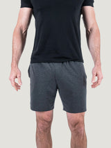 Matt is 6'1, 195LBS and wears a size M # Charcoal Day Off Short | Studio Model Size Medium, Front View | Fresh Clean Threads