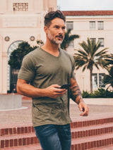 weston is 6'3, 215bs and wears size xl # Saver's V-Neck 3-Pack | Westin wears size Medium | Fresh Clean Threads