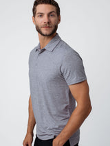 Joe is 6'2, 177LBS and wears a size L # Men's Activewear | Heather Grey Performance Polo | Fresh Clean Threads
