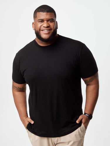 Steven is 6', 275lbs and wears a size 3xl # Black Crew Neck Shirts | Most comfortable t-shirts for everyday wear
