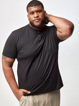 Steven is 6', 275lbs and wears a size 3xl # Black Short Sleeve Henley Men's Shirts