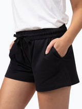 Convenient front side pockets # Black and Navy Terry Lounge Shorts | Fresh Clean Threads