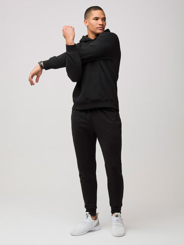 Roomy, relaxed fit for ease in movement # Men's Black Pullover Hoodie at Fresh Clean Threads