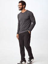 Jarrett is 6', 168lbs and wears a size M # Long Sleeve Tee in Charcoal Grey | Fresh Clean Threads