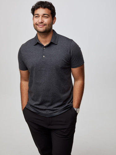 Matheus is 6', 210LBS and wears a size XL # Charcoal Polo | Fresh Clean Threads