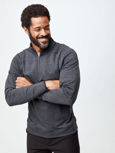 Raglan sleeve and ribbed cuff detailing # Men's Charcoal Quarter Zip  | Fresh Clean Threads