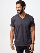 Jarrett is 6', 168lbs and wears a size M # Charcoal V-Neck Tee | Fresh Clean Threads