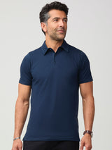 Zadran is 6'0" and wears a size medium # Dark Navy Men's Torrey Polo | Fresh Clean Threads